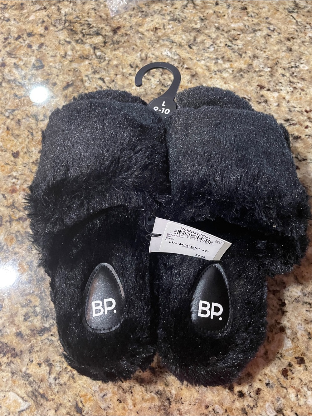 bp Black Fuzzy Slide Slippers for Women